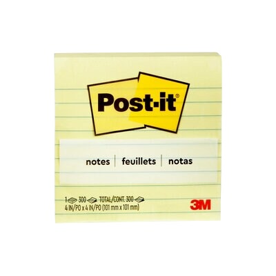 Notes-Post-It, Lined 4X4 Yellow 300 Sheets