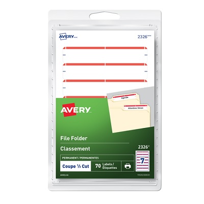 Labels-File Folder Permanent 3-1/2X1/3" Red 70/Pk