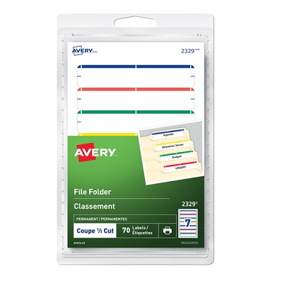 Labels-File Folder Permanent 3-1/2X1/3" Assorted 70/Pk