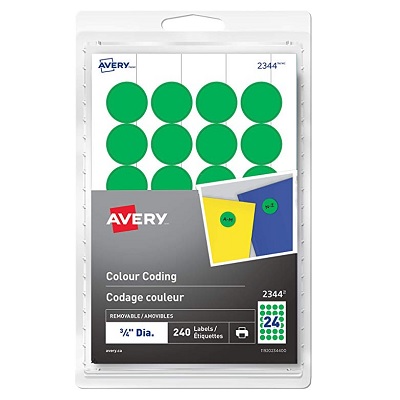 Labels-Colour Code, 3/4" Diameter, Green 240/Pk