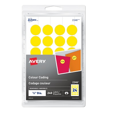 Labels-Colour Code, 3/4" Diameter Yellow 240/Pk