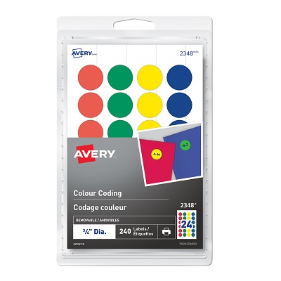 Labels-Colour Code, 3/4" Diameter, Assorted 240/Pk