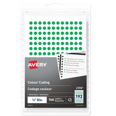 Labels-Colour Code, 1/4" Diameter, Green 768/Pk