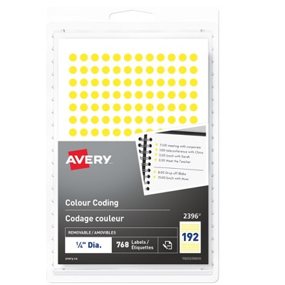 Labels-Colour Code, 1/4" Diameter, Yellow 768/Pk