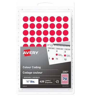 Labels-Colour Code, 1/2" Diameter, Red 420/Pk