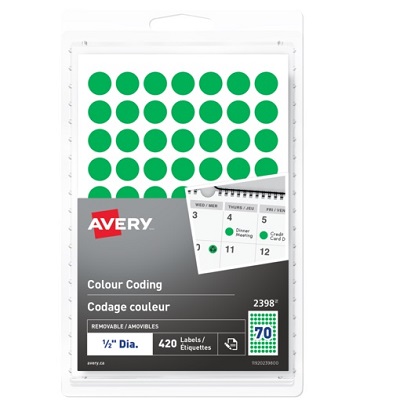 Labels-Colour Code, 1/2" Diameter, Green 420/ Pk
