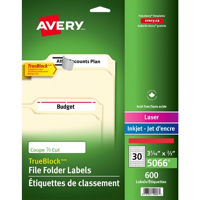 Labels-File Folder Permanent 3-7/16X2/3 Red 600/Ev