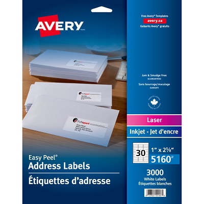 Labels-Address Easy Peel White 1X2-5/8 3000/Box
