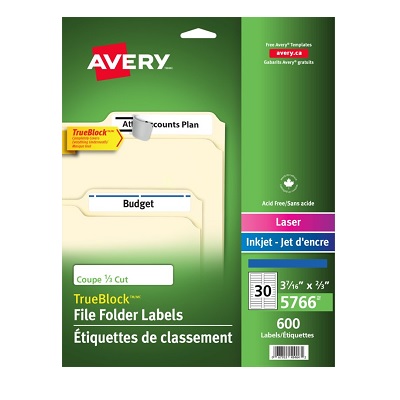 Labels-File Folder Permanent 3-7/16X2/3 Blue 600/Ev