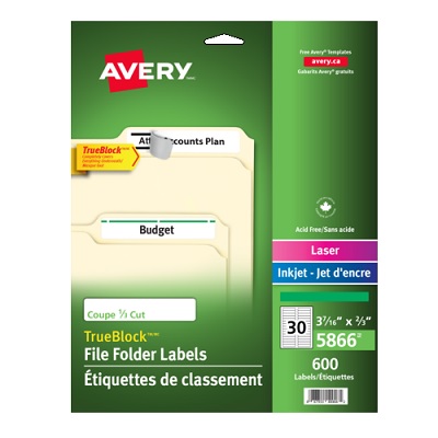Labels-File Folder Permanent 3-7/16X2/3 Green 600/Ev