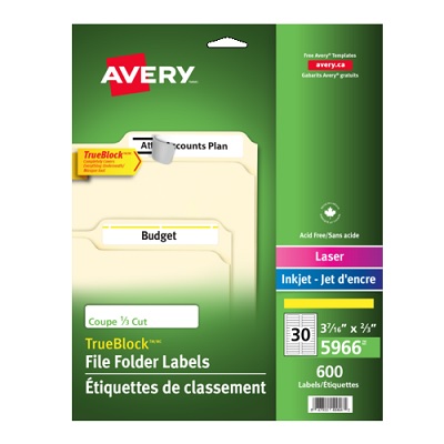 Labels-File Folder Permanent 3-7/16X2/3 Yellow 600/Ev