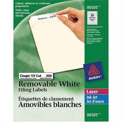 Labels-File Folder Removable 3-7/16X2/3 White 300/Ev