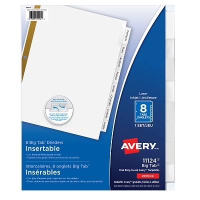 Index Dividers-Big Tab Insertable, 8 Tab Clear
