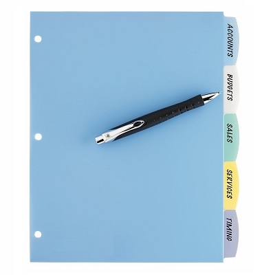 Index Dividers-Big Tab Write & Erase, 5 Tab Multi-Colour