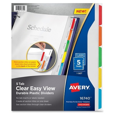 Index Dividers-Clear Easy View, 5 Tab