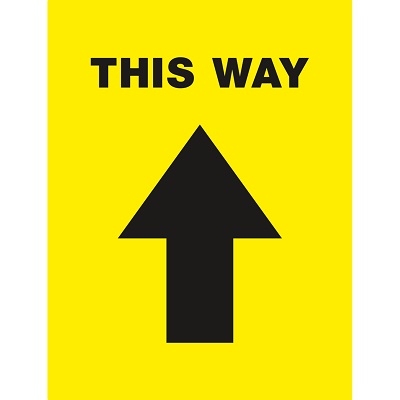 Sign-Social Distancing Floor Sticker Arrow, Yellow 5/Pack