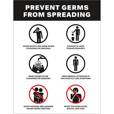 Sign-Prevent Germ Spread 8.5X11, English 5/Pack