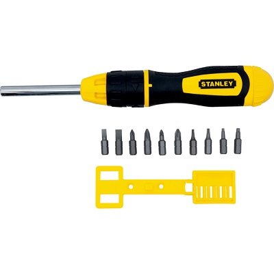 Screwdriver-Ratcheting Multi-Bit, 10 Bits, Yellow