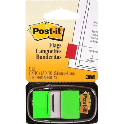 Flags-Post-It, Plain 1X1.7" Bright Green