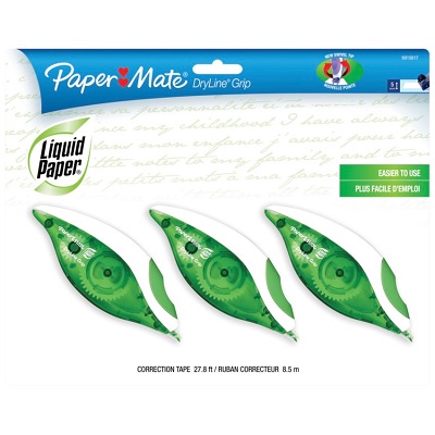 Correction Tape-Liquid Paper Dryline Grip, 3/Pack