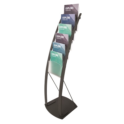 Literature Floor Stand-6 Magazine Compartments, Black