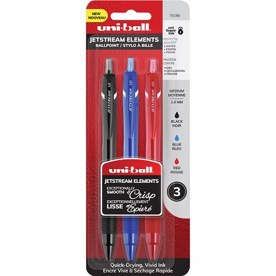 Pen-Retractable, Uniball Jetstream Element, 1.0Mm, 3-Colours
