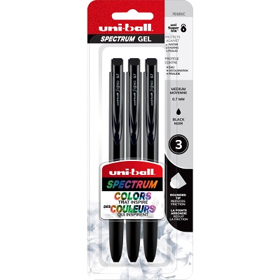 Pen-Retractable, Uni-Ball Spectrum Gel, 0.7Mm Black 3-Pack