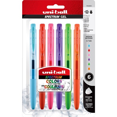 Pen-Retractable, Uni-Ball Spectrum Gel,0.7Mm Assorted 6-Pack