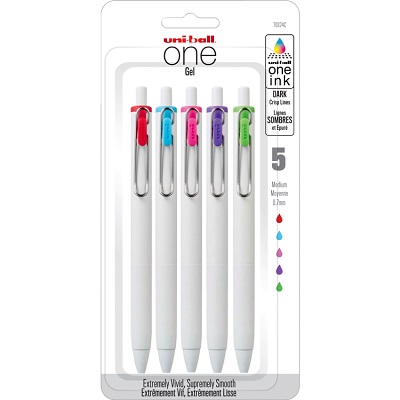 Pen-Retractable, Uni-Ball One Gel, 0.7Mm Assorted 5-Pack