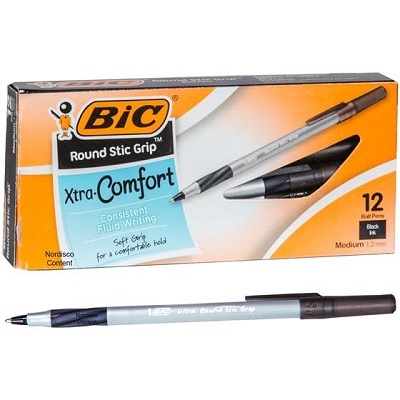 Pen-Stick, Round Stic Grip Ballpoint, Medium Black-Gsmg11