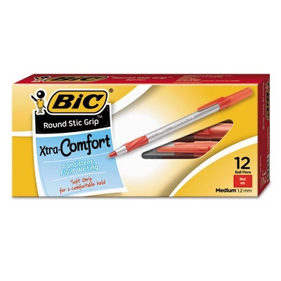 Pen-Stick, Round Stic Grip Ballpoint, Medium Red -Gsmg11