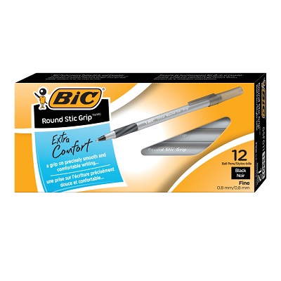 Pen-Stick, Round Stic Grip Ballpoint, Fine Black-Gsfg11