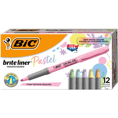 Highlighter-Brite Liner Grip, Chisel Tip 12 Assorted Gbld11