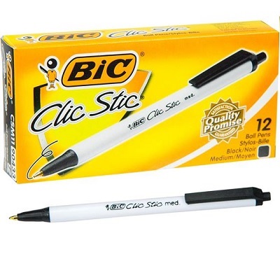 Pen-Retractable, Clic Stic Ballpoint, Medium Black -Csm11,12/pk