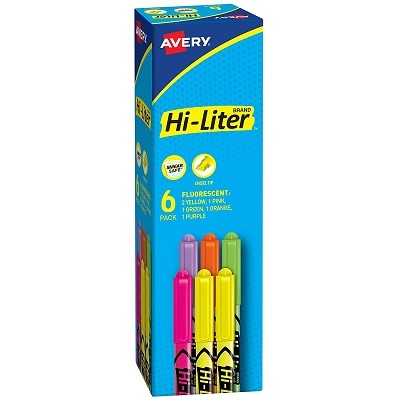 Highlighter-Pen Style Chisel Tip, Assorted 6/Pack