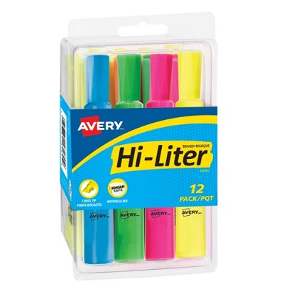 Highlighter-Hiliter Desk Style, Assorted Fluorescent 12/Pack