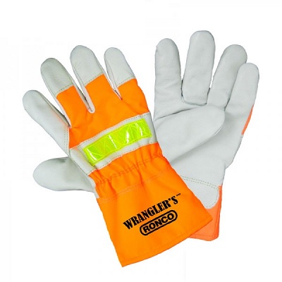 Gloves-Grain Leather Fitters, Hi-Viz, X-Large, Orange