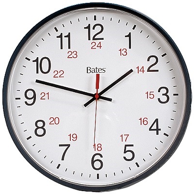 Clock-12" Round, 12/24 Hour White Dial/Black Rim