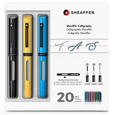 Calligraphy Kit-Sheaffer, 3-Pens, 3-Nibs, 20-Ink Cartridges