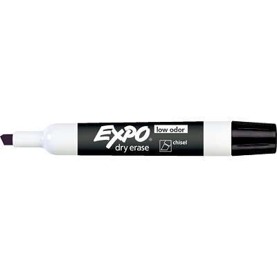 Marker-Dry Erase, Expo Low Odour, Chisel Black (1825970,12/pk