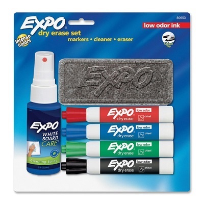 Marker Set-Dry Erase, Expo Low Odour Starter, Chisel Tip