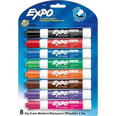 Marker Set-Dry Erase, Expo Low Odour, Chisel 8 Col.(1825975)