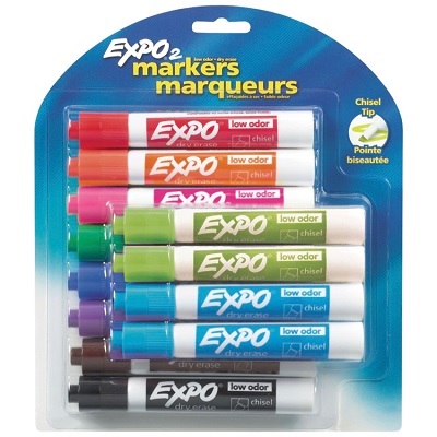 Marker Set-Dry Erase, Expo, Low-Odour, Chisel 12/Set