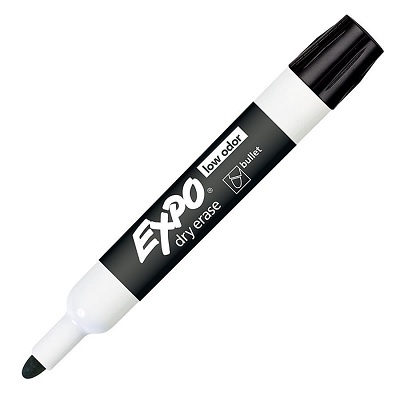 Marker-Dry Erase, Expo Low Odour, Bullet Black,12/pk