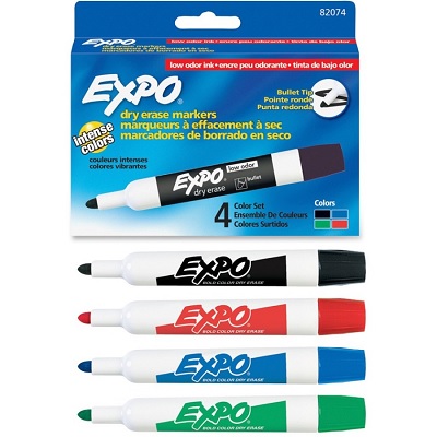 Marker Set-Dry Erase, Expo Low Odour, Bullet 4-Colour