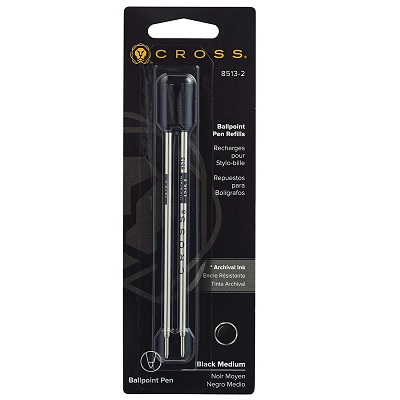 Pen Refill-Cross Ballpoint, Medium Black, 2/Card