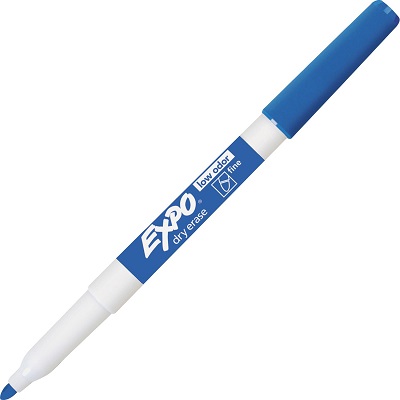 Marker-Dry Erase, Expo Low Odour, Fine Blue,12/pk