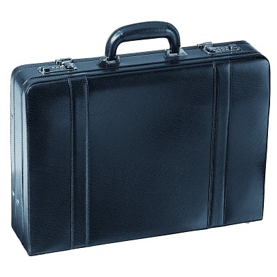 Attache Case-Leather, Expandable, Black