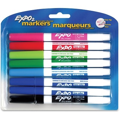 Marker Set-Dry Erase, Expo Low Odour, Fine, 8 Colours