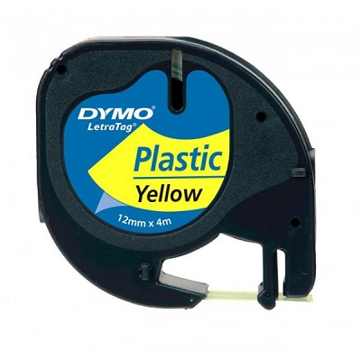 Tape-Letratag, Plastic 12Mm, Black On Yellow